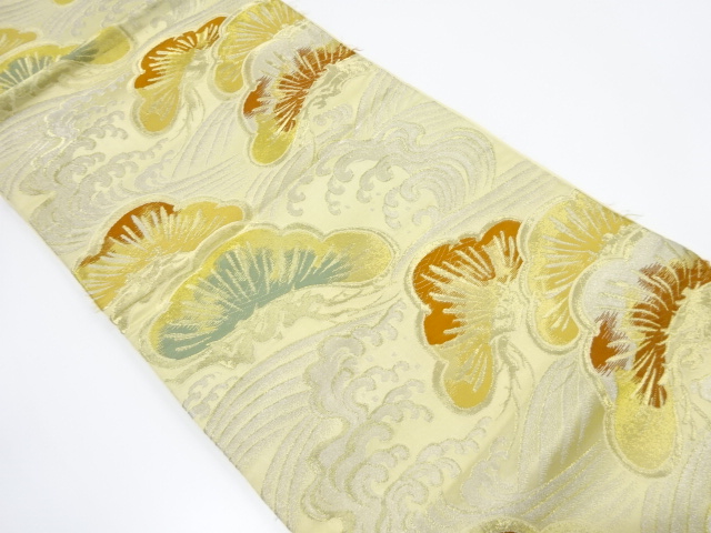 アンティーク　荒波に松模様織り出し袋帯(着用可)